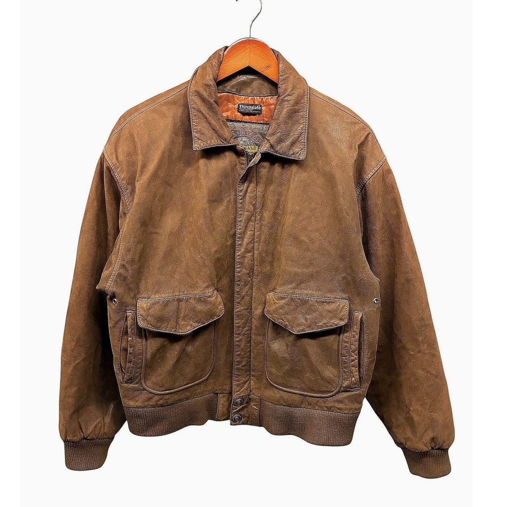 Adventure Bound Bomber Jacket Mens L Brown Suede Leather Thinsulate Flight A-2